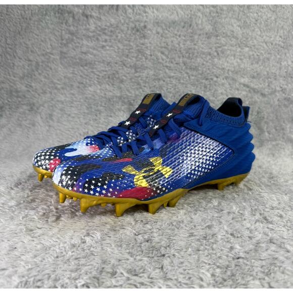 Under Armour Spotlight Lux MC 2.0 Football Cleats Men's 8 Blue Gold Red - Picture 1 of 7